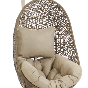 Udendørs hængestol med fod Kave Home Florina - håndflettet polyrattan & stål, brun/hvid H197 x B105 x D105 cm
