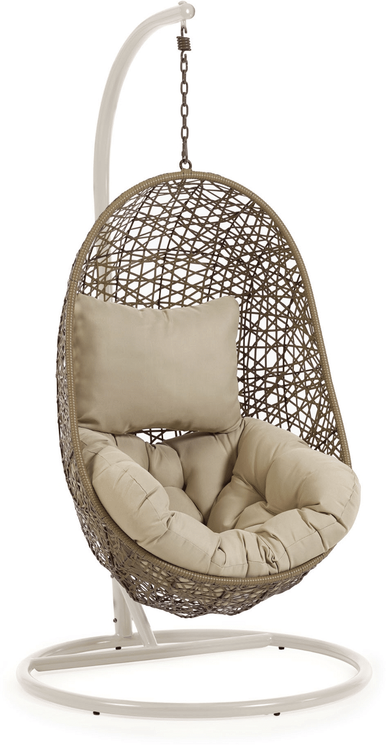 Udendørs hængestol med fod Kave Home Florina - håndflettet polyrattan & stål, brun/hvid H197 x B105 x D105 cm