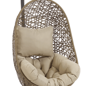 Udendørs hængestol med fod Kave Home Florina håndflettet polyrattan brun/sort med beige hynde