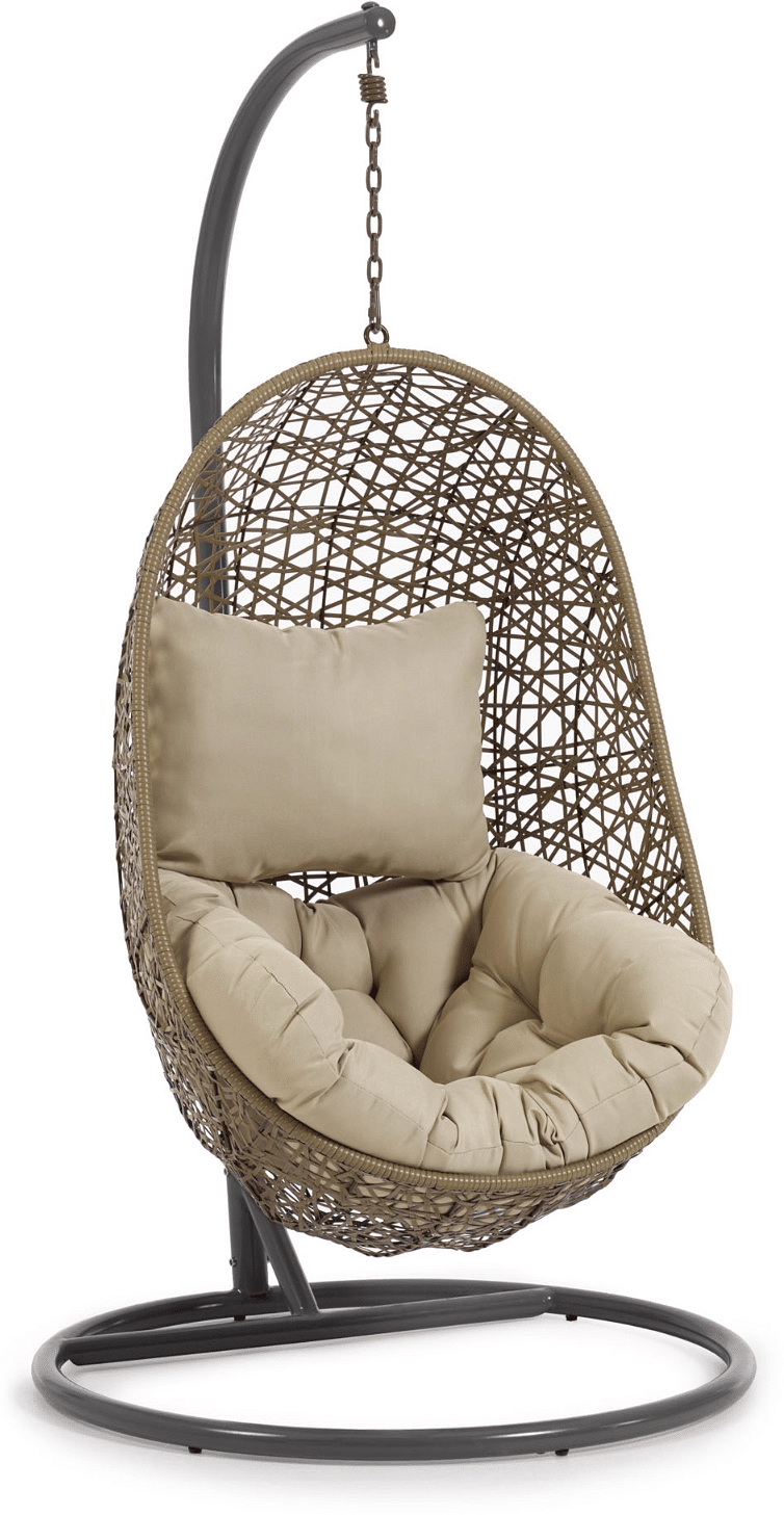 Udendørs hængestol med fod Kave Home Florina håndflettet polyrattan brun/sort med beige hynde