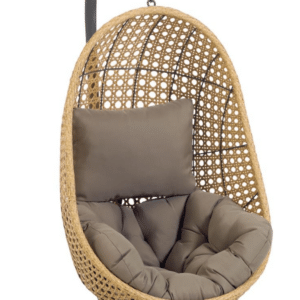 Udendørs hængestol med stativ Kave Home Cira i sort polyrattan med grå pude